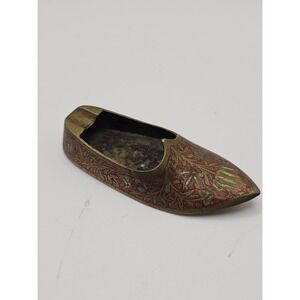 Ashtray Old Brass Shoe Shape Inlay Engraved Handcrafted Penny Small Ash Tray